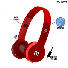 Headphone P2 Estéreo Ajustável Dobrável com Microfone KA-866 Kapbom - Vermelho